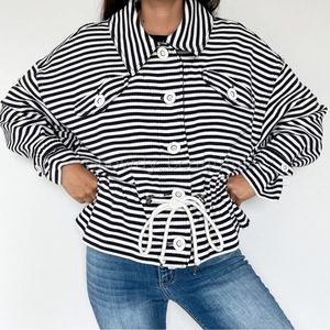 CAbi #5654 Harbor Jacket Size Small White and Blue Stripes